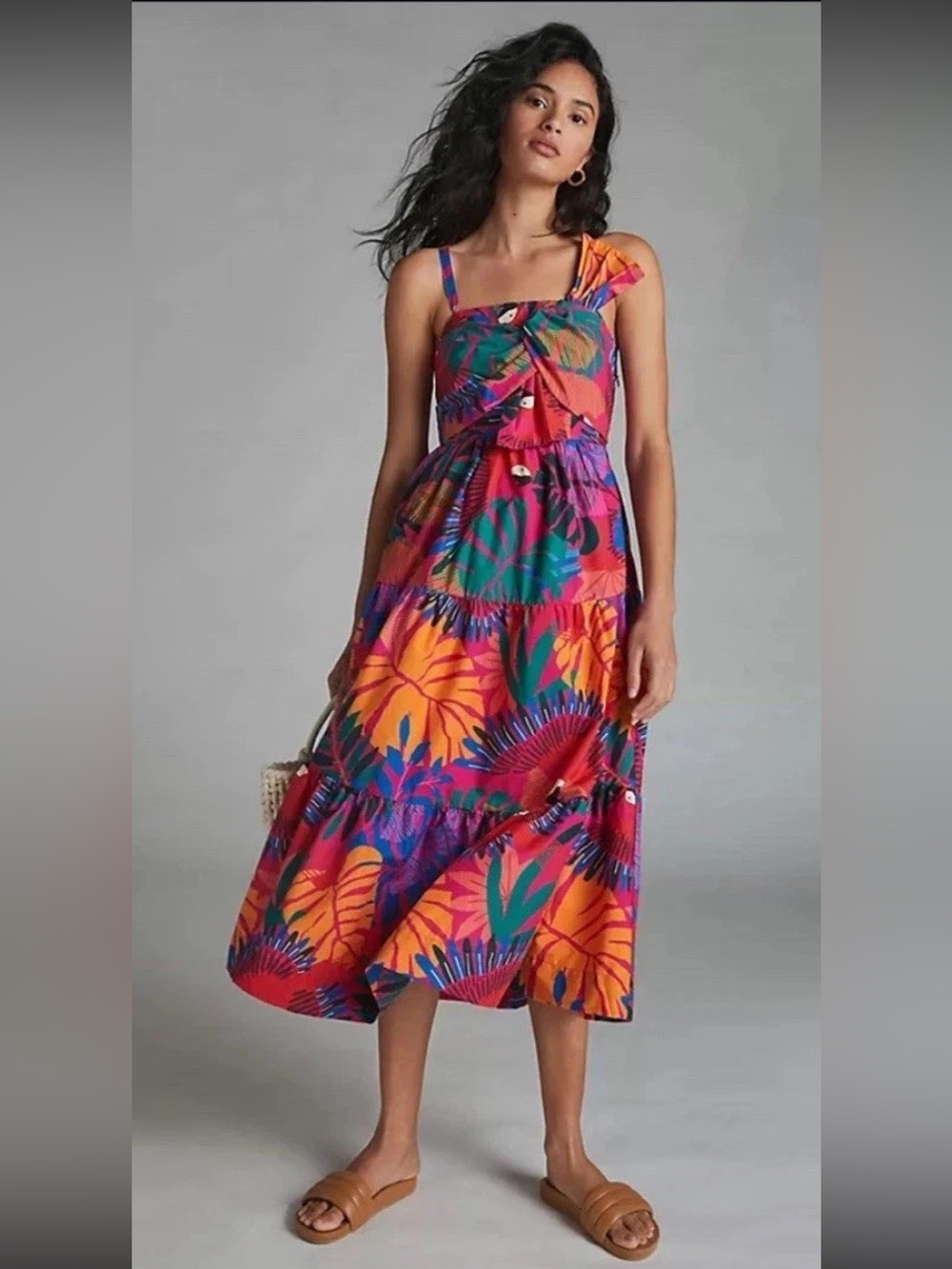 Farm Rio Macaw Bow Top Maxi Dress Size Large GORGEOUS!